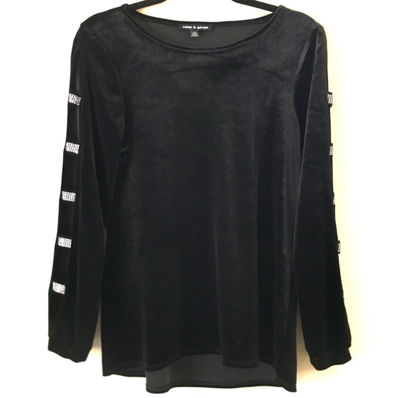 Cable & Gauge Velvet Oversized Tunic Blouse Small Black Long Sleeve Stretch - Picture 1 of 8